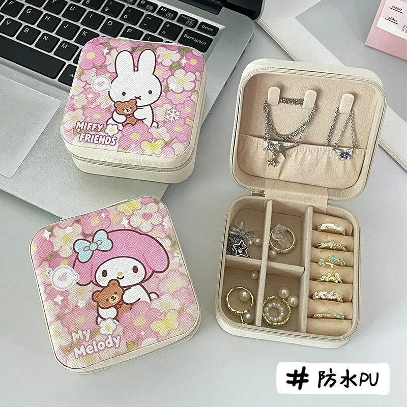 Kawaii Portable Jewelry Box – Compact Travel Case with Multi-Compartment for Earrings Rings Necklaces, Large Capacity Storage Organizer for Women Girls